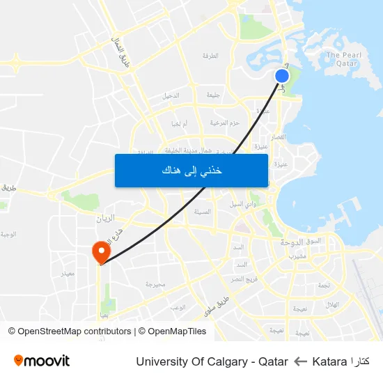 كتارا Katara to University Of Calgary - Qatar map
