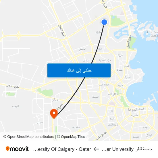 جامعة قطر Qatar University to University Of Calgary - Qatar map
