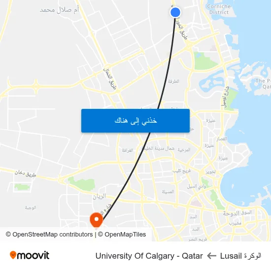 الوكرة Lusail to University Of Calgary - Qatar map