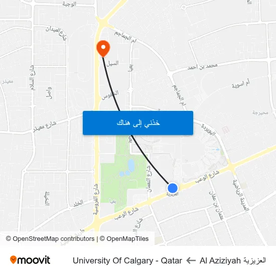 العزيزية Al Aziziyah to University Of Calgary - Qatar map