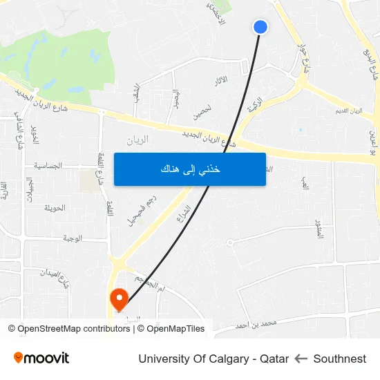 Southnest to University Of Calgary - Qatar map