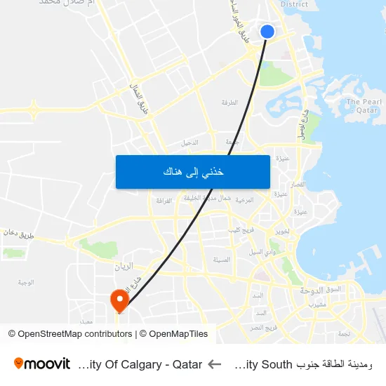 ومدينة الطاقة جنوب Energy City South to University Of Calgary - Qatar map