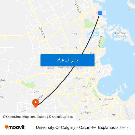 واسلبيناد Esplanade to University Of Calgary - Qatar map