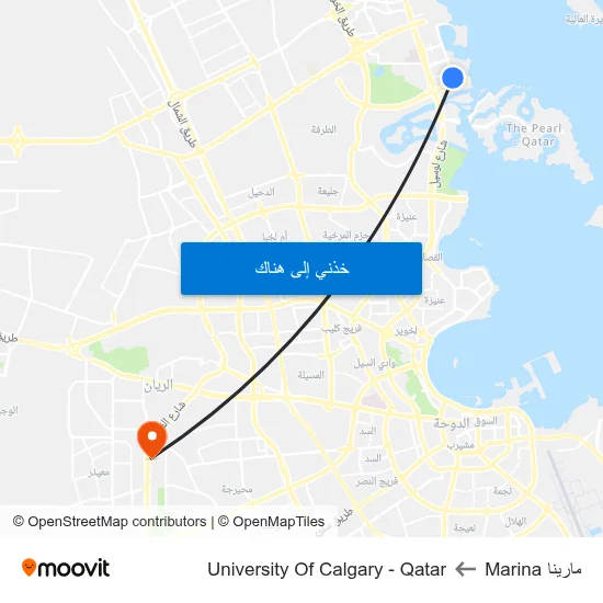 مارينا Marina to University Of Calgary - Qatar map