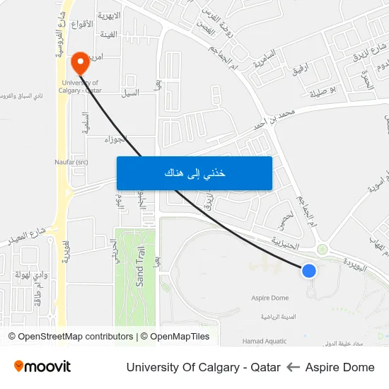 Aspire Dome to University Of Calgary - Qatar map