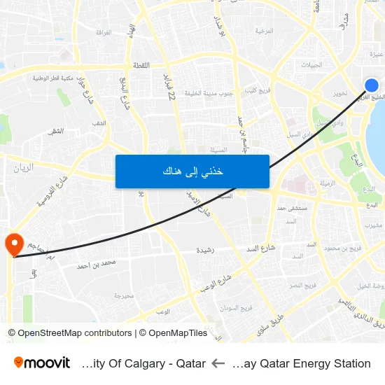 West Bay Qatar Energy Station to University Of Calgary - Qatar map