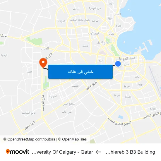 Mushiereb 3 B3 Building to University Of Calgary - Qatar map