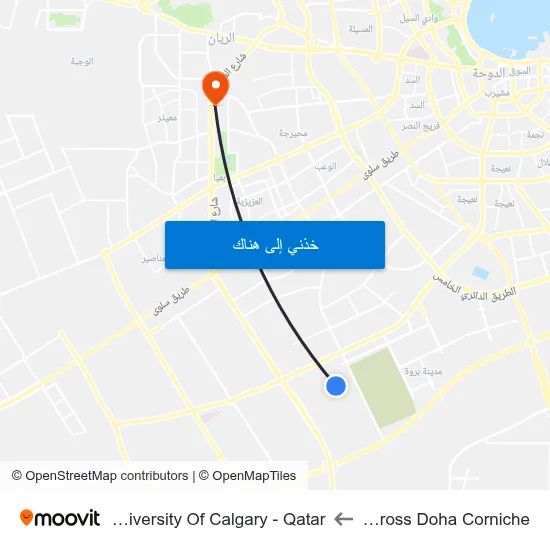 Across Doha Corniche to University Of Calgary - Qatar map