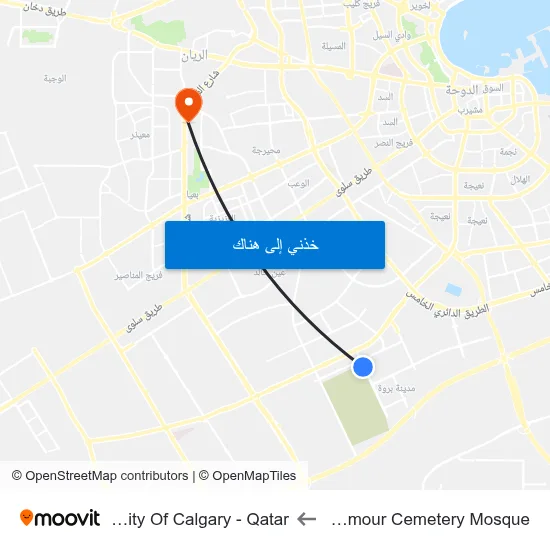 Abou Hamour Cemetery Mosque to University Of Calgary - Qatar map
