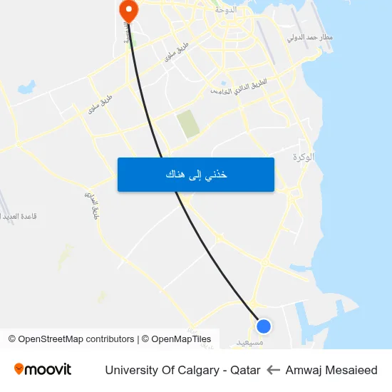 Amwaj Mesaieed to University Of Calgary - Qatar map