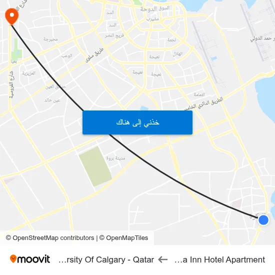 Wakra Inn Hotel Apartment to University Of Calgary - Qatar map