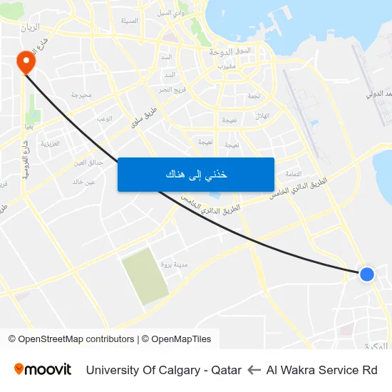 Al Wakra Service Rd to University Of Calgary - Qatar map