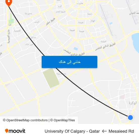 Mesaieed Rd to University Of Calgary - Qatar map