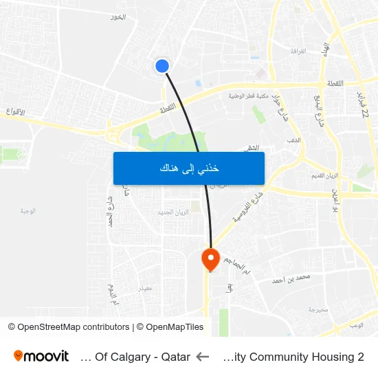 Education City Community Housing 2 to University Of Calgary - Qatar map