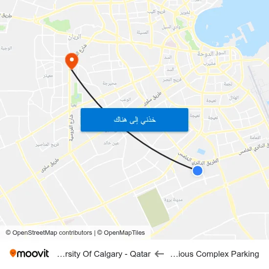 Religious Complex Parking to University Of Calgary - Qatar map