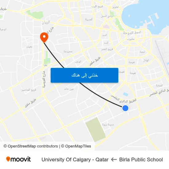 Birla Public School to University Of Calgary - Qatar map