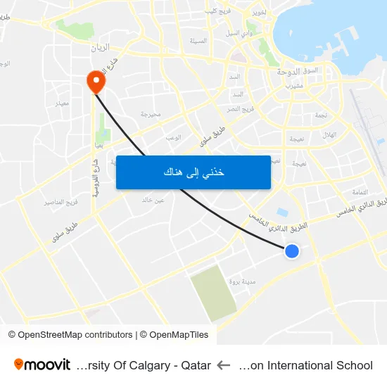 Hamilton International School to University Of Calgary - Qatar map