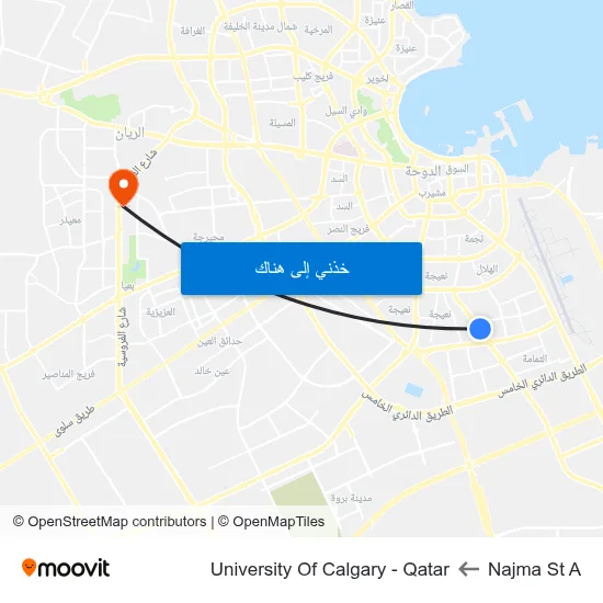 Najma St A to University Of Calgary - Qatar map