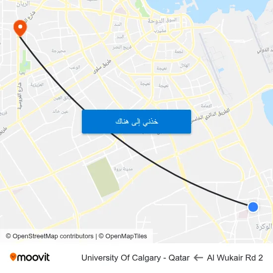 Al Wukair Rd 2 to University Of Calgary - Qatar map