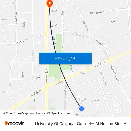 Al Numan Stop A to University Of Calgary - Qatar map
