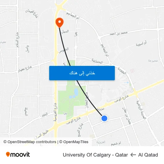 Al Qatad to University Of Calgary - Qatar map