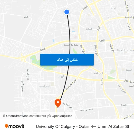 Umm Al Zubar St to University Of Calgary - Qatar map