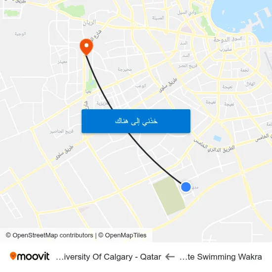 Elite Swimming Wakra to University Of Calgary - Qatar map