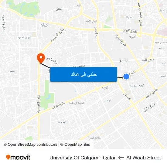 Al Waab Street to University Of Calgary - Qatar map