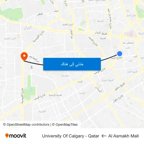 Al Asmakh Mall to University Of Calgary - Qatar map