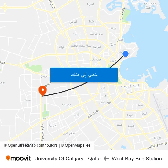 West Bay Bus Station to University Of Calgary - Qatar map