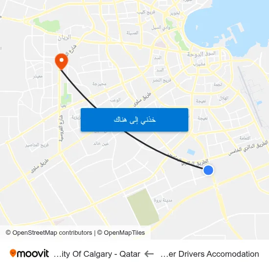 Mesaimeer Drivers Accomodation to University Of Calgary - Qatar map