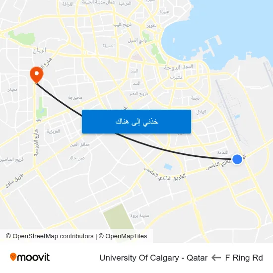F Ring Rd to University Of Calgary - Qatar map