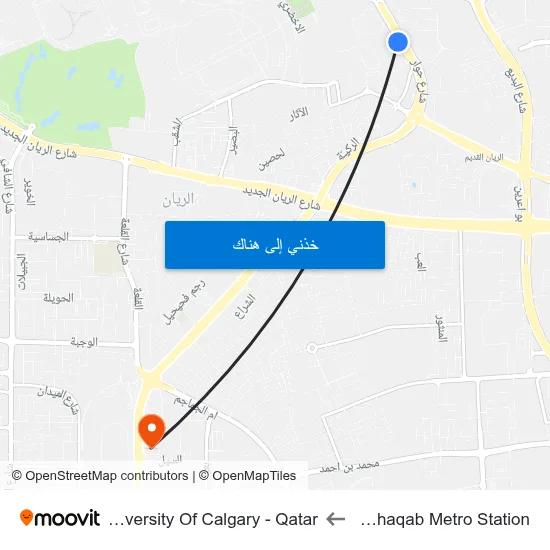 Al Shaqab Metro Station to University Of Calgary - Qatar map