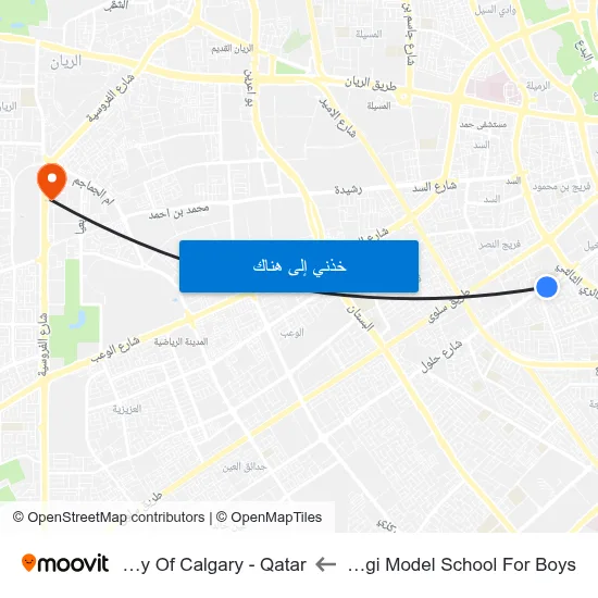 Kamal Nagi Model School For Boys to University Of Calgary - Qatar map