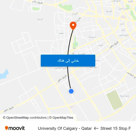 Street 15 Stop F to University Of Calgary - Qatar map