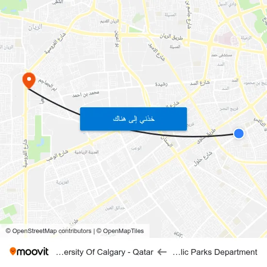 Public Parks Department to University Of Calgary - Qatar map