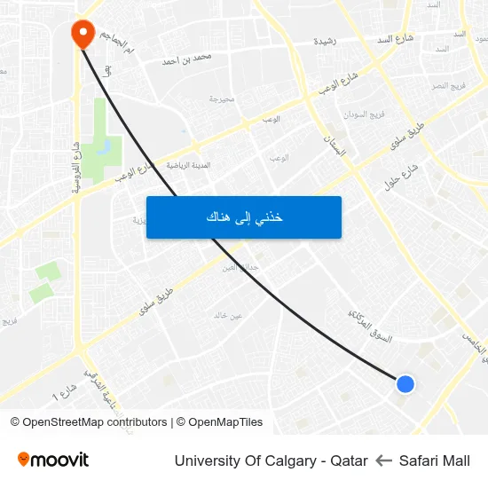 Safari Mall to University Of Calgary - Qatar map
