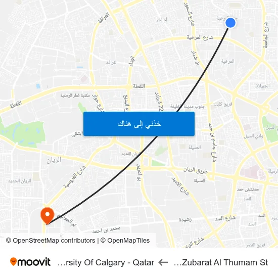 After Zubarat Al Thumam St to University Of Calgary - Qatar map