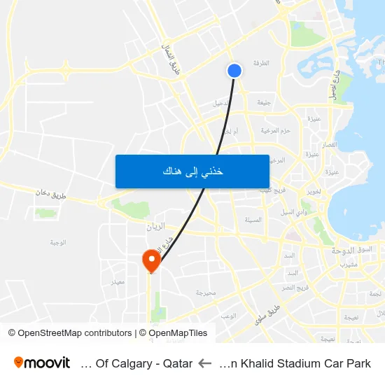 Abdullah Bin Khalid Stadium Car Park to University Of Calgary - Qatar map