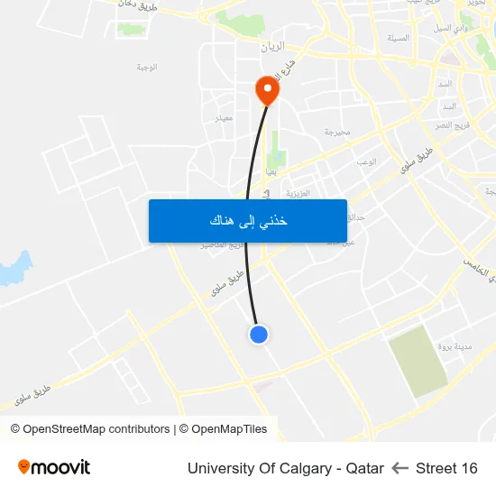 Street 16 to University Of Calgary - Qatar map