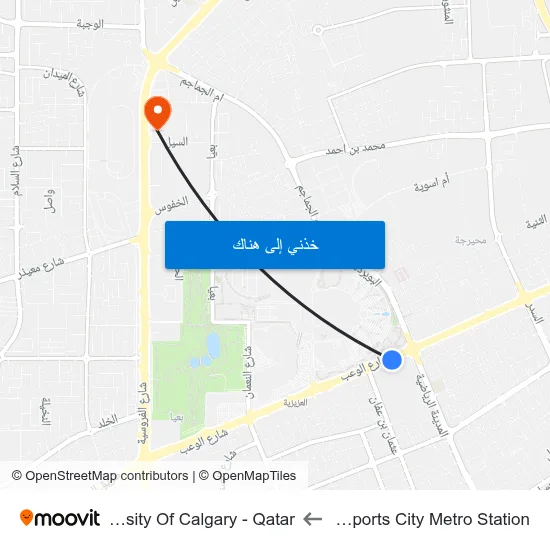 Ent 1 Sports City Metro Station to University Of Calgary - Qatar map