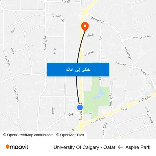 Aspire Park to University Of Calgary - Qatar map