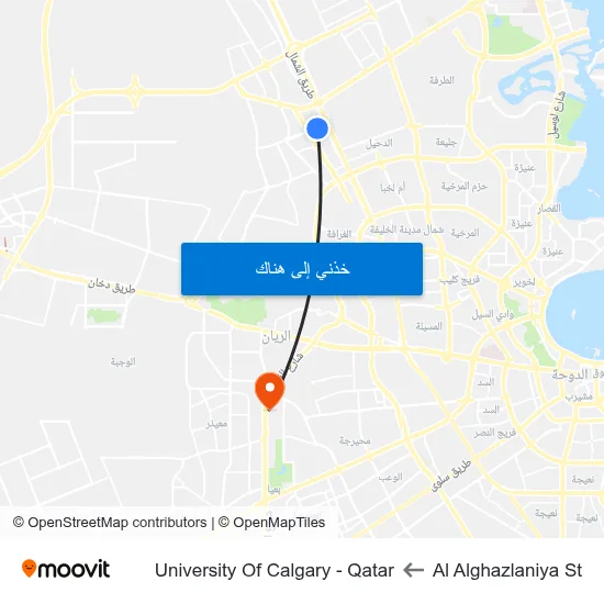 Al Alghazlaniya St to University Of Calgary - Qatar map