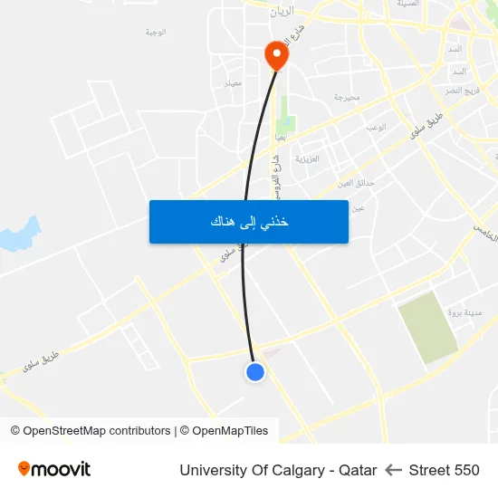 Street 550 to University Of Calgary - Qatar map