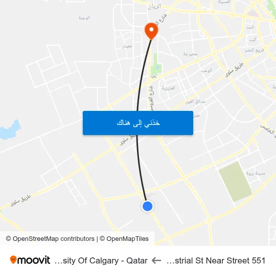 W Industrial St Near Street 551 to University Of Calgary - Qatar map