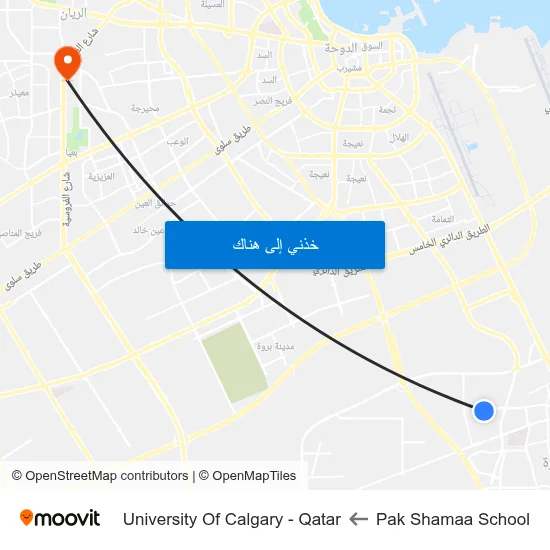 Pak Shamaa School to University Of Calgary - Qatar map