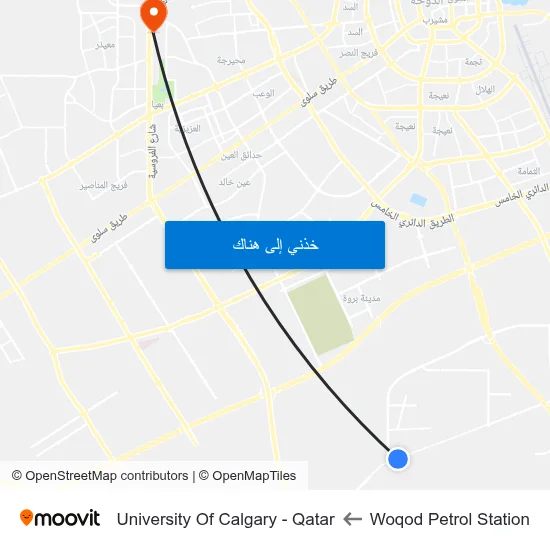Woqod Petrol Station to University Of Calgary - Qatar map