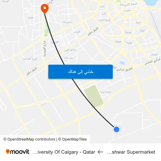 Meshwar Supermarket to University Of Calgary - Qatar map