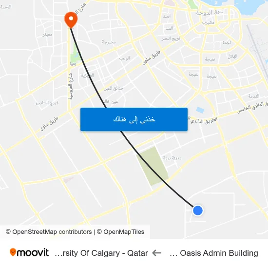 Edzan Oasis Admin Building to University Of Calgary - Qatar map