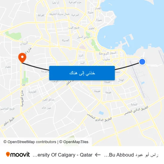 راس أبو عبود Ras Bu Abboud to University Of Calgary - Qatar map